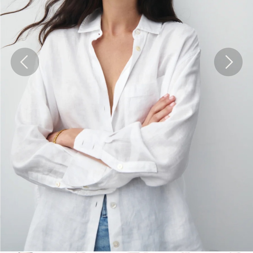 AYR Woman's White 100% Linen The Deep End Blouse Sz XL